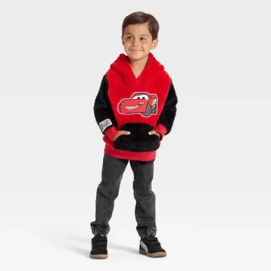 Toddler Boys' Disney Cars Lightning McQueen Racing Hooded Pullover Sweatshirt - Red image {2}