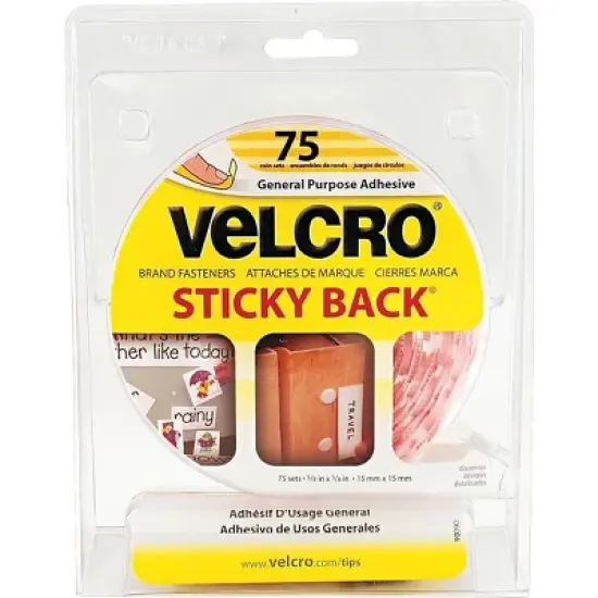 Velcro Sticky-Back Hook and Loop Dot Fasteners 5/8 Inch White 75/Pack 90090 image {2}