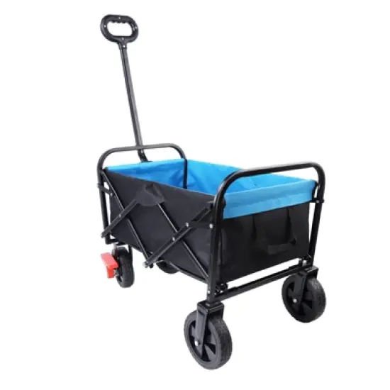 DSVIMOY Mini Portable Folding Beach Wagons with Wheels, Portable Carts with Handle, Blue & Black, 30.31"*15.16"*36.22" image {4}