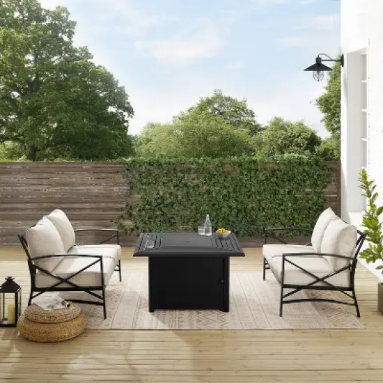 Kaplan 3pc Outdoor Conversation Set with Fire Table & 2 Loveseats - Oatmeal - Crosley image {7}