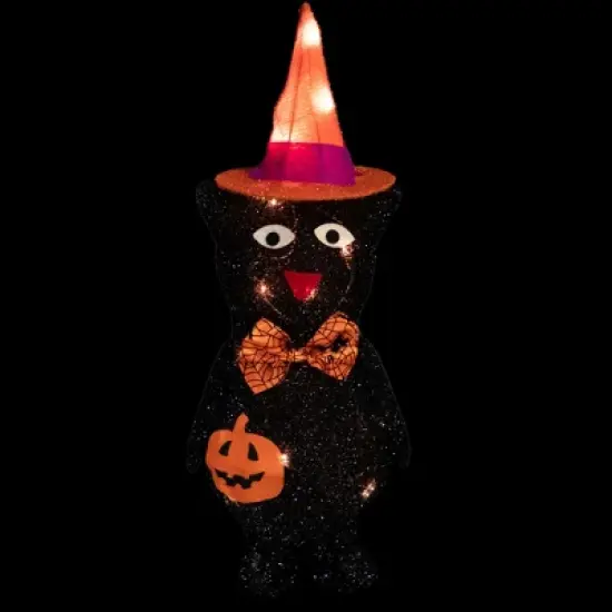 Northlight 24" Lighted Black Cat in Witch's Hat Outdoor Halloween Decoration image {2}