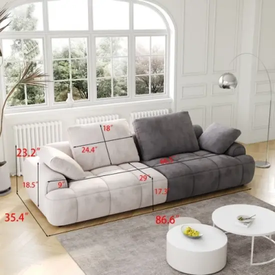 NicBex Couches for Living Room 86.6" Large Loveseat Sofa Upholstered Couch Soft Sponges Modern Designs Sofa with 4 Cozy Cushions, Beige with grey image {3}