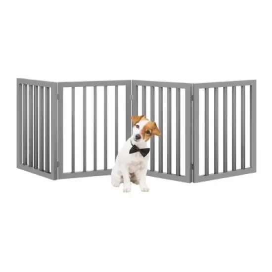 Indoor Pet Gate - 4-Panel Folding Dog Gate for Stairs or Doorways - 73x24-Inch Freestanding Pet Fence for Cats and Dogs by PETMAKER (Gray) image {1}