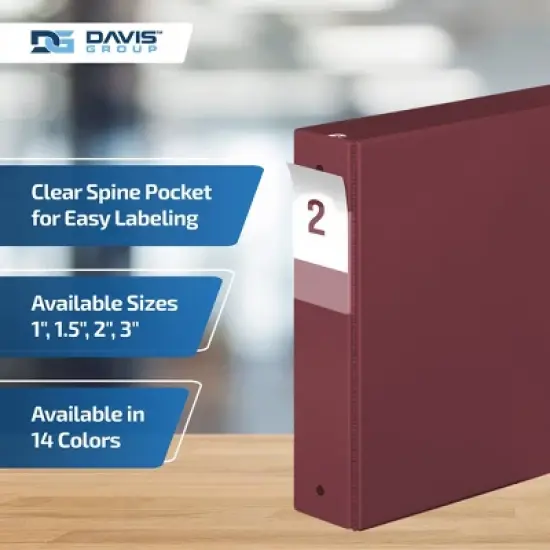 Davis Group 6pk 2" Premium Economy Round Ring Binders Burgundy: Hard Cover, 400 Sheet Capacity, 2 Pockets, Polypropylene image {4}