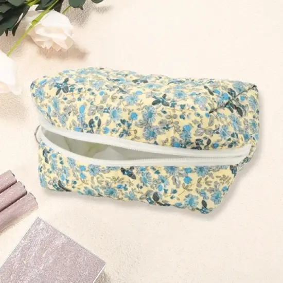 Unique Bargains Women Portable Floral Quilting Makeup Bag 1 Pc image {1}