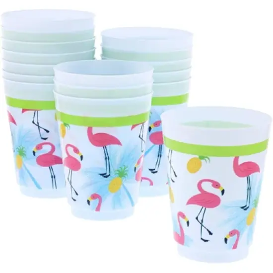 Blue Panda 16 Packs Plastic 16 oz Party Cups Tropical Flamingo Reusable Tumblers for Kids Girls Birthday Parties image {4}