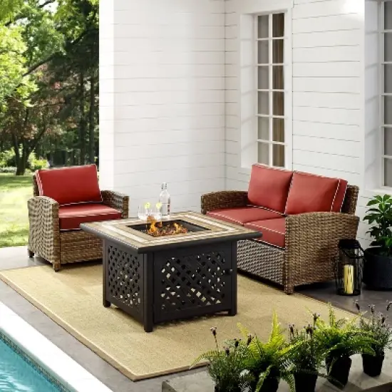 3pc Bradenton Outdoor Steel Fire Pit Set Sangria/Weathered Brown - Crosley image {3}