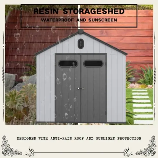 XWT013-1 8*10ft resin plastic storage shed for backyard garden big spire Tool storage image {6}