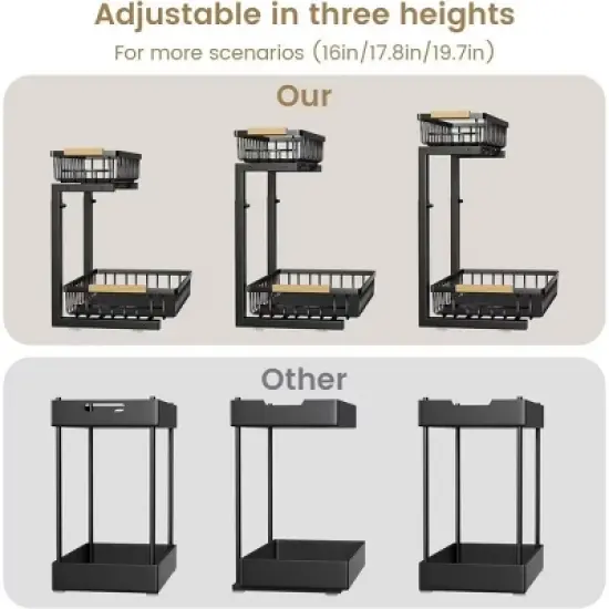 MaseiKar 2 in Set Dish Drying Rack and Under Sink Organizer Rack, Large Dish Rack with Drainboard, 2 Tier Pull Out Cabinet Shelf for Kitchen Storage image {7}