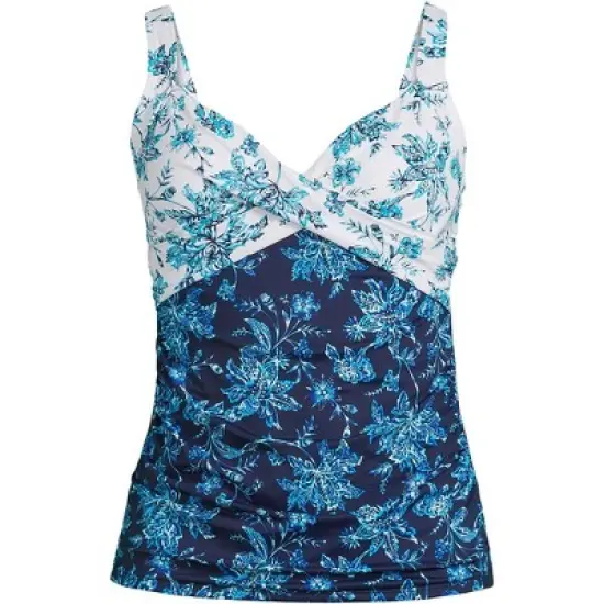Lands' End Women's Long Chlorine Resistant V-Neck Wrap Underwire Tankini Swimsuit Top Adjustable Straps image {10}