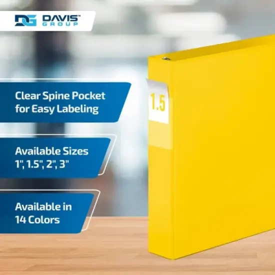 Davis Group 6pk 1.5" Premium Economy Angled D-Ring Binder Yellow: Bulk Hard Cover, 350 Sheet Capacity, 2 Pockets image {4}
