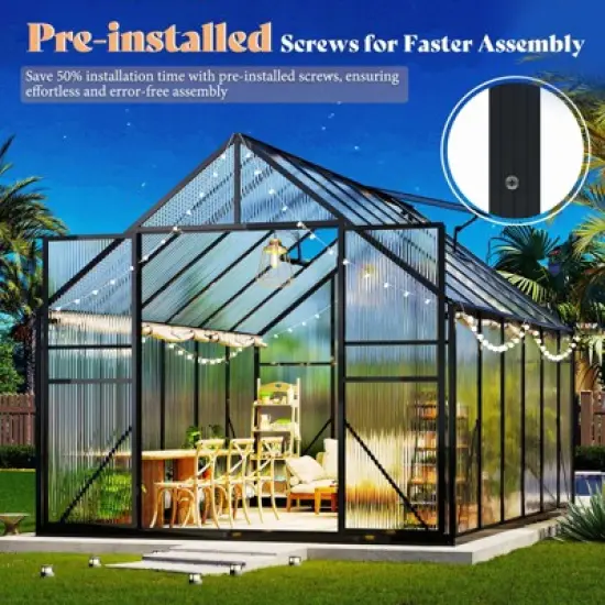 AMERLIFE Polycarbonate Greenhouse for Outdoors, Walk-in Design with Aluminum Frame image {5}