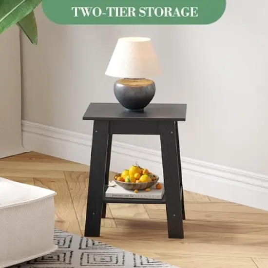 ODK End Table with Double Storage Shelves, Small Space Side Table for Farmhouse Bedroom, Studio Apartment, Entryway image {6}