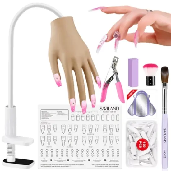 SAVILAND Unbreakable Silicone Nail Training Kit - Flex & Hold Mannequin Hand with 100+ Practice Tips for Home Salon. image {7}