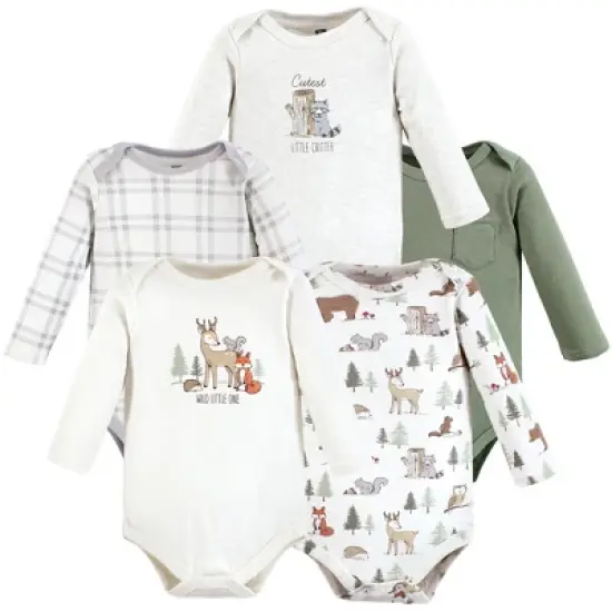 Hudson Baby Infant Boy Cotton Long-Sleeve Bodysuits, Forest Animals 5-Pack image {7}