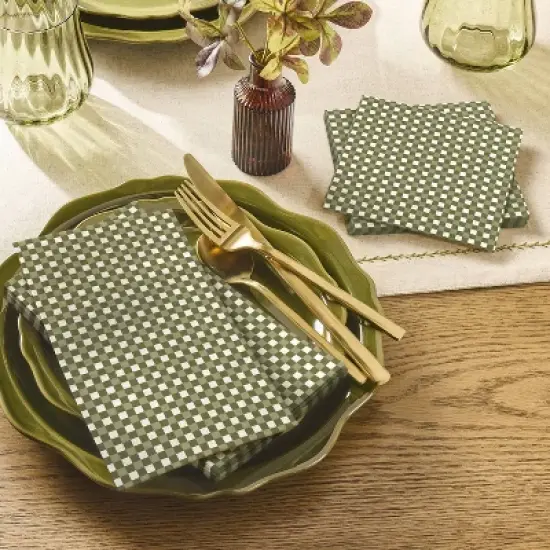 16ct Gingham Paper Beverage Napkins Green - Hearth & Hand&trade; with Magnolia image {1}