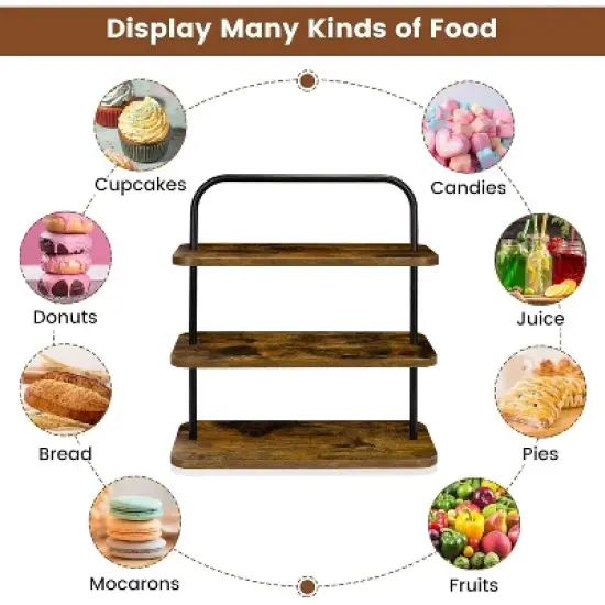 Rustic wooden cupcake stand with a three-tier design and portable structure, accommodating up to 50 cupcakes perfect for parties. image {6}