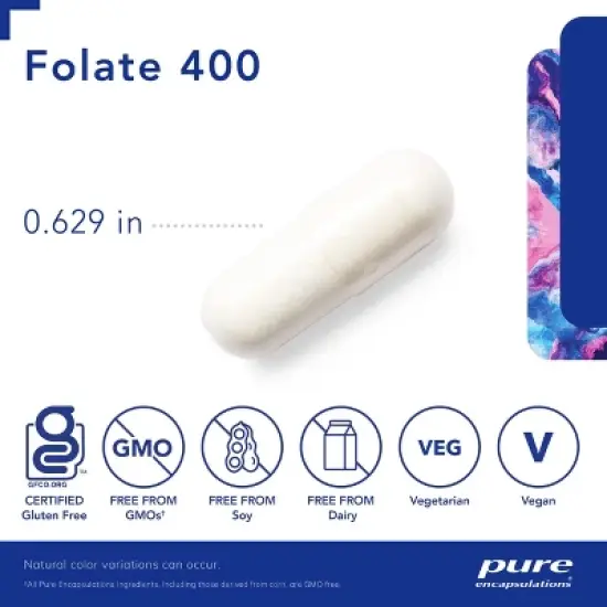 Pure Encapsulations Folate 400 - Metafolin L-5-MTHF Supplement to Support Cardiovascular, Cellular, and Neural Health* - 90 Capsules image {2}