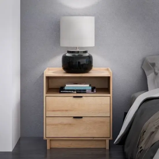 Prepac Simply Modern Nightstand with 2 Drawers and Open Shelf Natural Oak image {2}