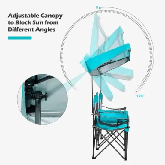 Costway Portable Folding Camping Canopy Chairs w/ Cup Holder Cooler Outdoor Turquoise image {5}