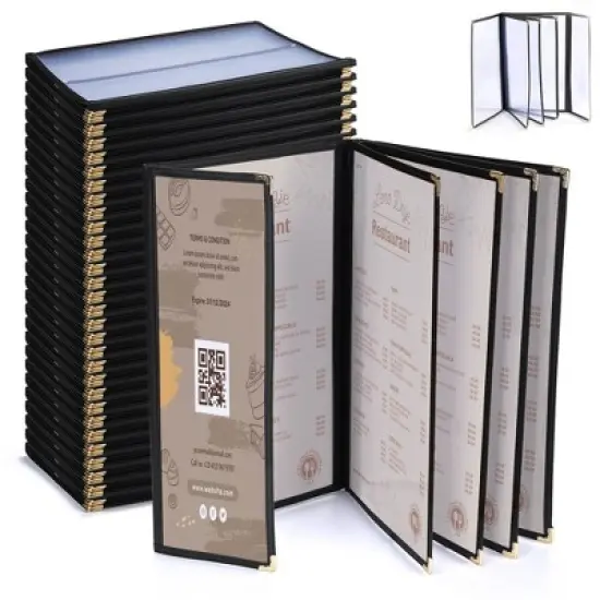 WeChef 30 Pcs Restaurant Menu Covers 8.5x14" 5 Page 10 View & 4.25x14" Half Page Wine List image {9}