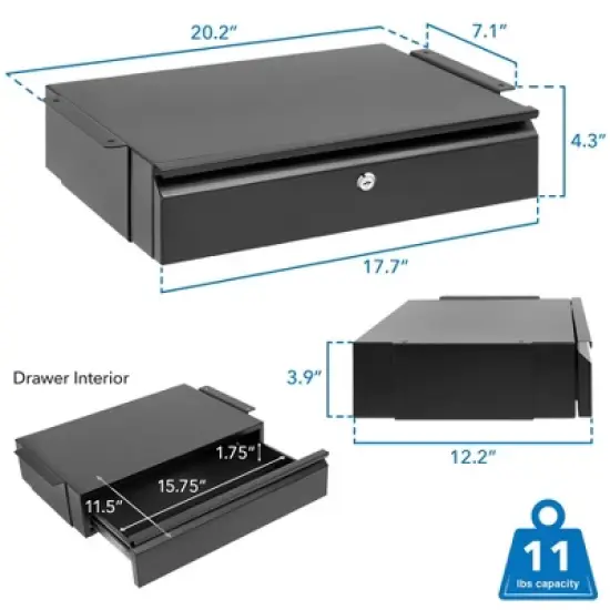 Mount-It! Under Desk Pull-Out Drawer with Lock and 2 Keys Included | Mounts to Desktops Tables and Workbenches Over 0.71 Inches Thick | Matte Black image {8}