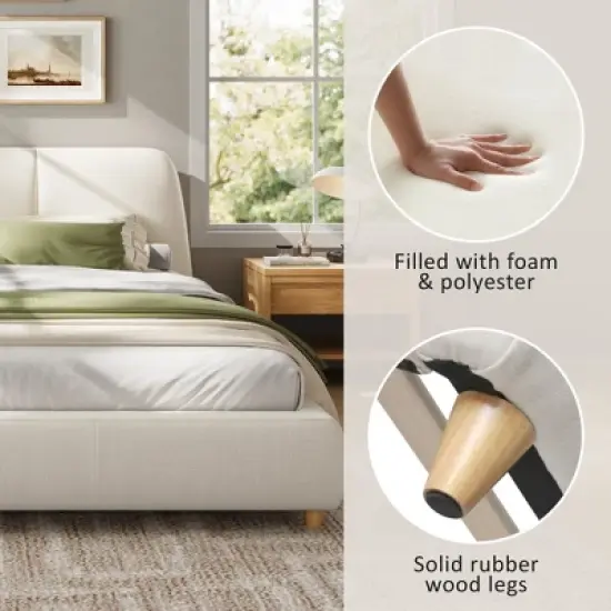 Christopher Knight Home Cletes Modern Wood and Metal Platform Bed with Upholstered Headboard image {3}