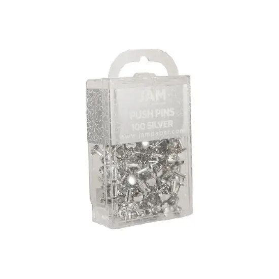 JAM Paper Colored Pushpins Silver Push Pins 2 Packs of 100 (222419054A) image {1}