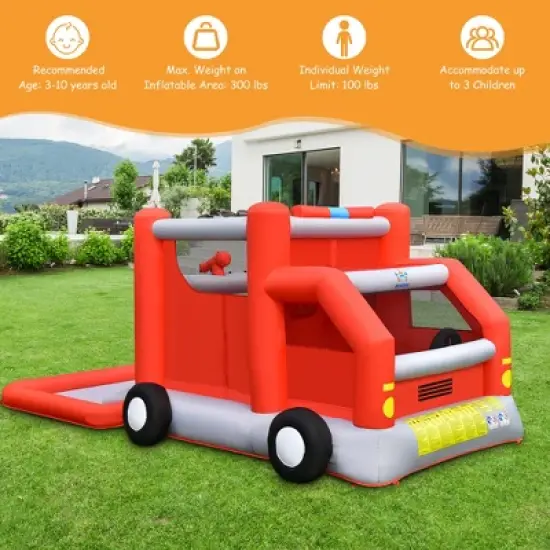 Costway Fire Truck Themed Inflatable Castle Water Park Kids Bounce House Blower Excluded image {4}