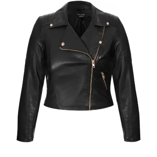 Women's Plus Size Jacket Zip Biker - Black | CITY CHIC image {5}
