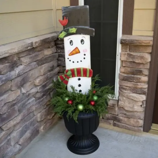 Round Top Collection Snowman Plank  -  One Yard Decoration. 52.25 Inches -  Christmas Frosty Cardinal  -  C21005  -  Metal  -  White image {1}