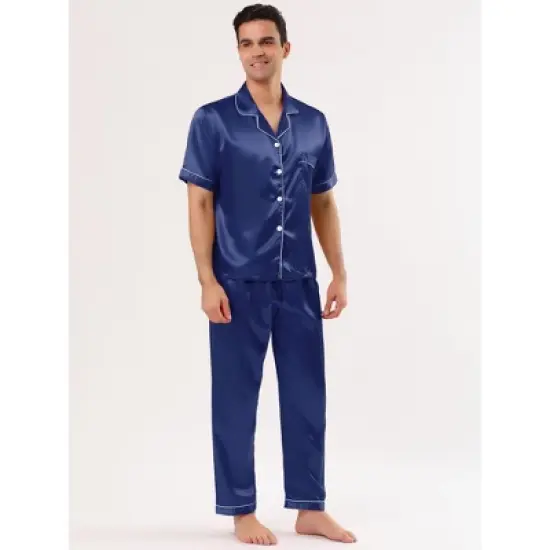 Lars Amadeus Men's Classic Satin Pajama Sets Short Sleeves Button Down Nightwear Sleepwears Loungewear Pjs image {1}