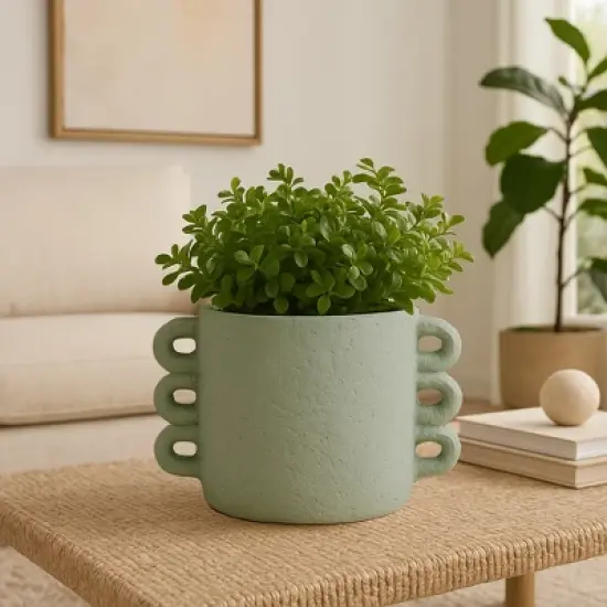 Pottery and Cement Planter with Unique Multi-Loop Handle Design, Stylish Contemporary Accent For Home D&eacute;cor image {12}