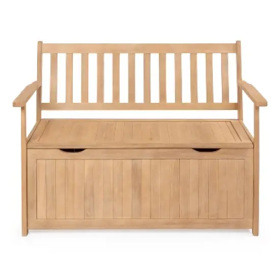 happimess Sophie 48" Traditional Farmhouse Lift-Top Acacia Wood Storage & Entry Bench image {9}