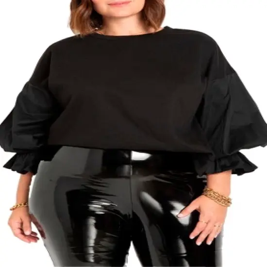 ELOQUII Women&rsquo;s Plus Size Combo Flounce Sleeve Sweatshirt image {3}