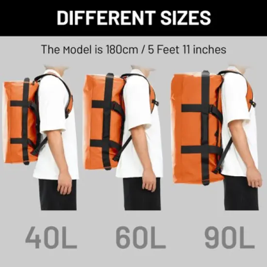 90L Water Resistant Backpack Duffle Heavy Duty Convertible Duffle Bag with Backpack Straps for Gym, Sports, Travel, Orange image {2}