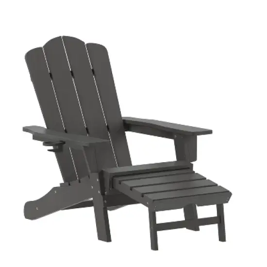 Emma and Oliver Adirondack Chair with Cup Holder and Pull Out Ottoman, All-Weather HDPE Indoor/Outdoor Lounge Chair image {11}