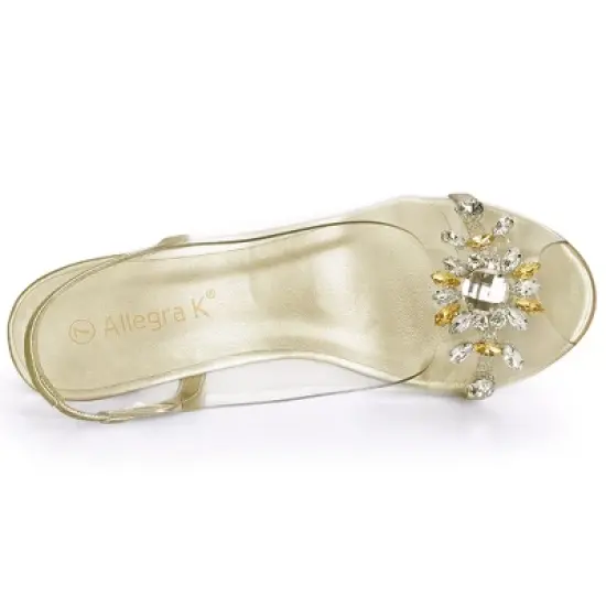 Allegra K Women's Clear Slingback Flower Rhinestone Peep Toe Heels Sandals image {3}
