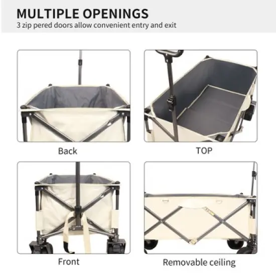 JUJABU Folding Heavy-Duty Outdoor Cart with Adjustable Handle and Cup Holders for Beach, Camping, Garden image {3}