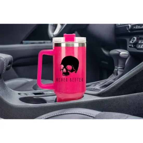 100 North Smile Happy Face Hippie Wrap-Around 40 Oz. Stainless Steel Water Bottle Coffee Mug, Spill & Leak Resistant, Travel Tumbler with Handle, Lid image {4}
