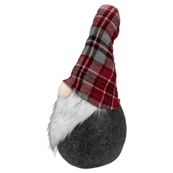Northlight Plaid Bendable Hat Gnome Sitting Christmas Decoration - 25" - Red and Gray image {3}