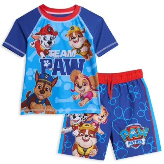 Paw Patrol Rubble Marshall Chase Pullover Rash Guard and Swim Trunks Outfit Set Toddler  image {7}