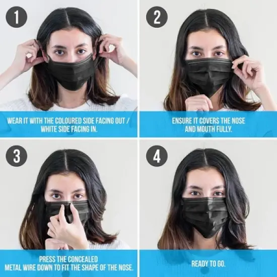 SereneLife Three Layer Disposable Face Masks - Black image {3}