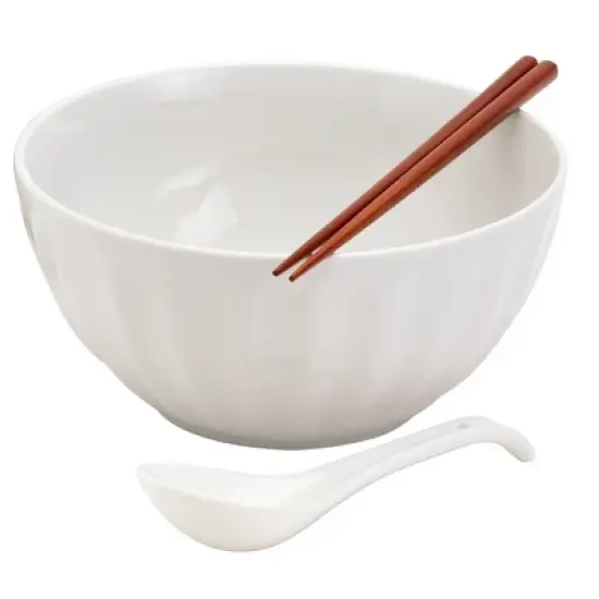 Infuse 6pc Ramen Bowl Set White: Stoneware, Dishwasher & Microwave Safe, 136oz Capacity, Solid Pattern, Round Shape, Kids & All Ages image {2}