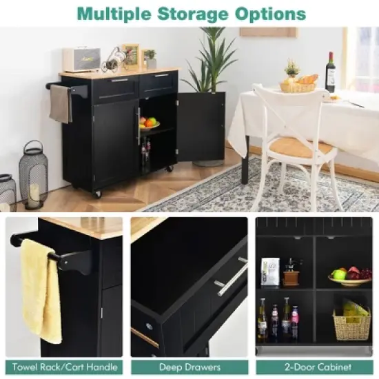 Costway Rolling Kitchen Cart Island Heavy Duty Storage Trolley Cabinet Utility Black image {5}