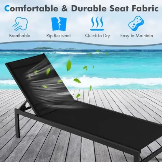 Tangkula 2PCS Patio Chaise Lounge Adjustable Lounge Chair W/ 6-Position Backrest Black image {6}