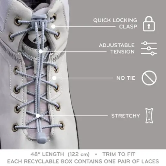 The Original Stretchlace Quick Lock No-Tie Elastic Shoelaces &ndash; Grey Adjustable Shoe Laces (1 Pair) image {3}