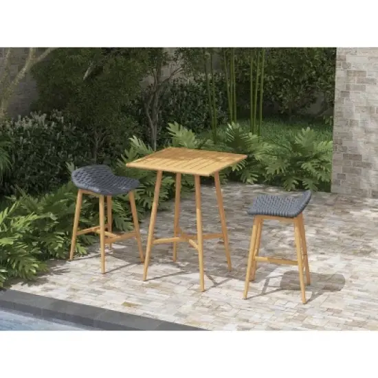 Solid Wood Counter Height Bistro Set X Base Table & Cord Cushioned Stools for Patio image {2}