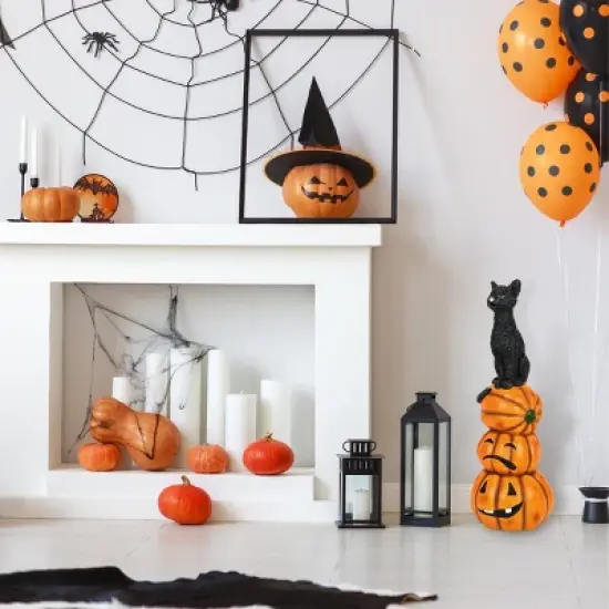32" Halloween Black Cat and Pumpkins Stack - National Tree Company image {1}