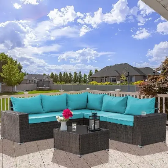 ALAULM Patio Furniture 7 Pieces Outdoor Sectional PE Rattan Sofa Set Brown Manual Wicker Patio Conversation Set image {1}